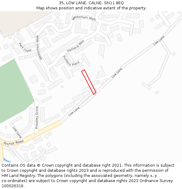 35, LOW LANE, CALNE, SN11 8EQ: Location map and indicative extent of plot