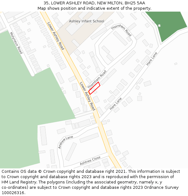 35, LOWER ASHLEY ROAD, NEW MILTON, BH25 5AA: Location map and indicative extent of plot