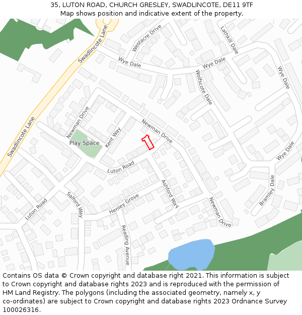 35, LUTON ROAD, CHURCH GRESLEY, SWADLINCOTE, DE11 9TF: Location map and indicative extent of plot