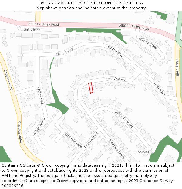 35, LYNN AVENUE, TALKE, STOKE-ON-TRENT, ST7 1PA: Location map and indicative extent of plot