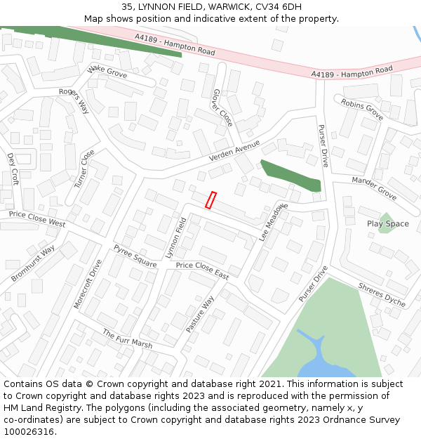 35, LYNNON FIELD, WARWICK, CV34 6DH: Location map and indicative extent of plot