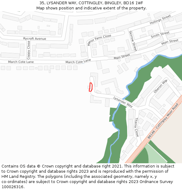 35, LYSANDER WAY, COTTINGLEY, BINGLEY, BD16 1WF: Location map and indicative extent of plot