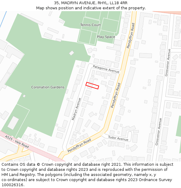 35, MADRYN AVENUE, RHYL, LL18 4RR: Location map and indicative extent of plot