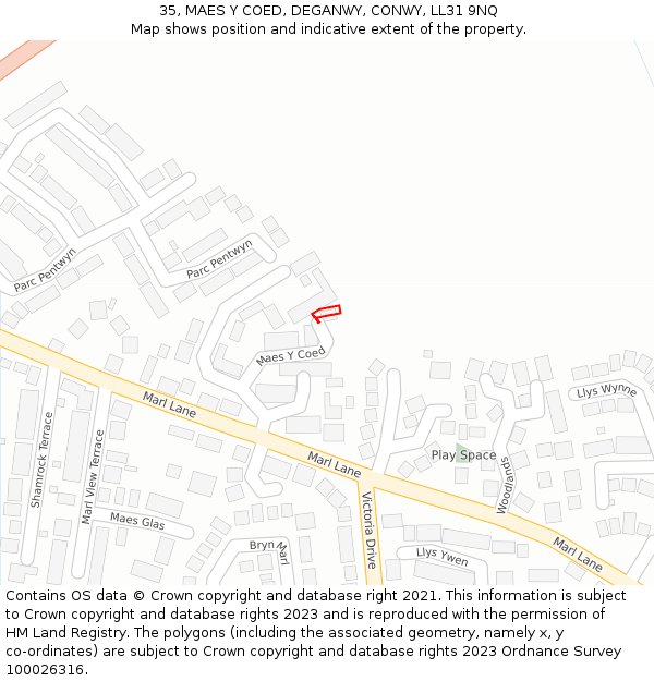 35, MAES Y COED, DEGANWY, CONWY, LL31 9NQ: Location map and indicative extent of plot