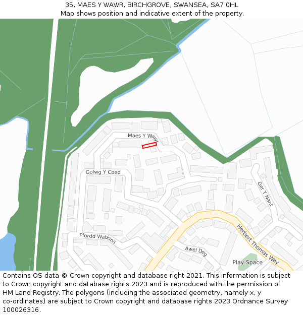 35, MAES Y WAWR, BIRCHGROVE, SWANSEA, SA7 0HL: Location map and indicative extent of plot