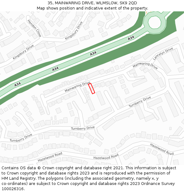 35, MAINWARING DRIVE, WILMSLOW, SK9 2QD: Location map and indicative extent of plot