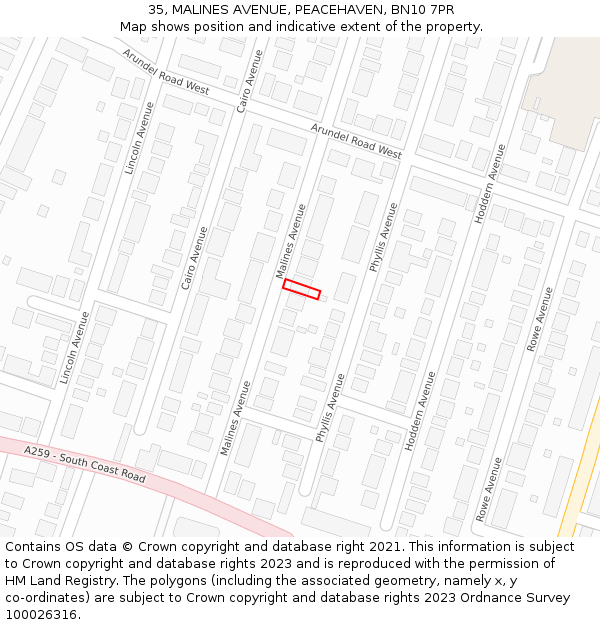 35, MALINES AVENUE, PEACEHAVEN, BN10 7PR: Location map and indicative extent of plot