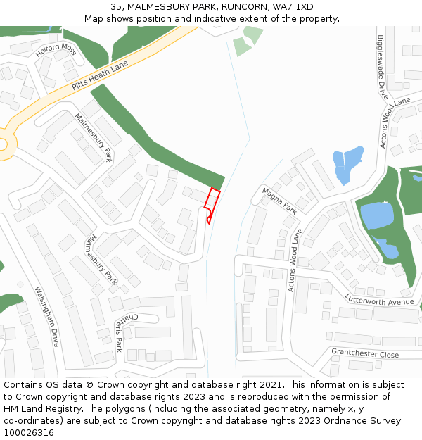 35, MALMESBURY PARK, RUNCORN, WA7 1XD: Location map and indicative extent of plot