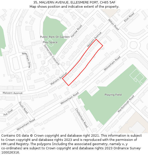 35, MALVERN AVENUE, ELLESMERE PORT, CH65 5AF: Location map and indicative extent of plot