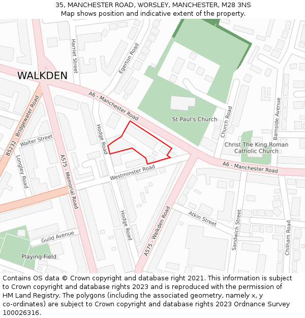 35, MANCHESTER ROAD, WORSLEY, MANCHESTER, M28 3NS: Location map and indicative extent of plot