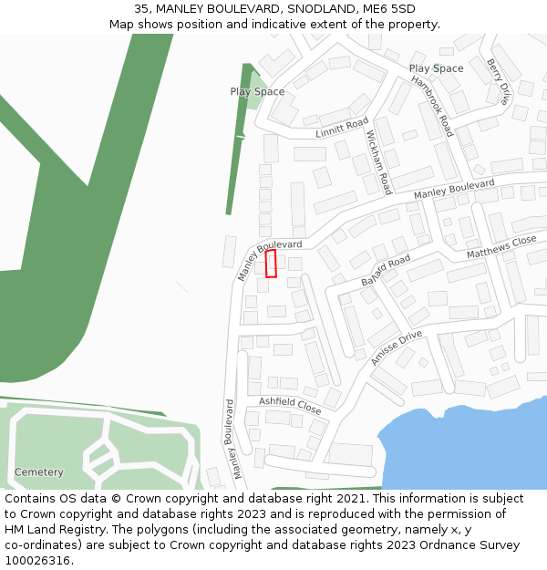 35, MANLEY BOULEVARD, SNODLAND, ME6 5SD: Location map and indicative extent of plot