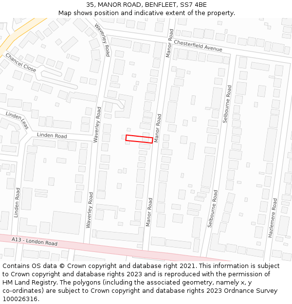 35, MANOR ROAD, BENFLEET, SS7 4BE: Location map and indicative extent of plot