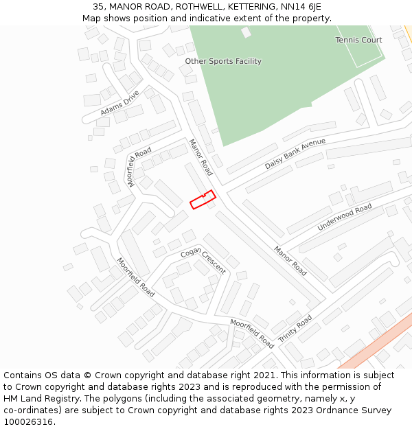 35, MANOR ROAD, ROTHWELL, KETTERING, NN14 6JE: Location map and indicative extent of plot