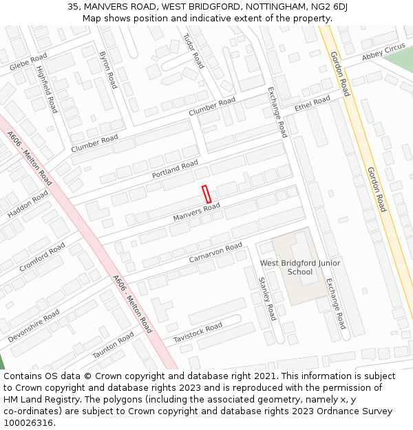 35, MANVERS ROAD, WEST BRIDGFORD, NOTTINGHAM, NG2 6DJ: Location map and indicative extent of plot