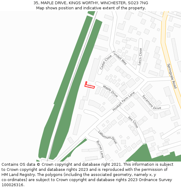 35, MAPLE DRIVE, KINGS WORTHY, WINCHESTER, SO23 7NG: Location map and indicative extent of plot