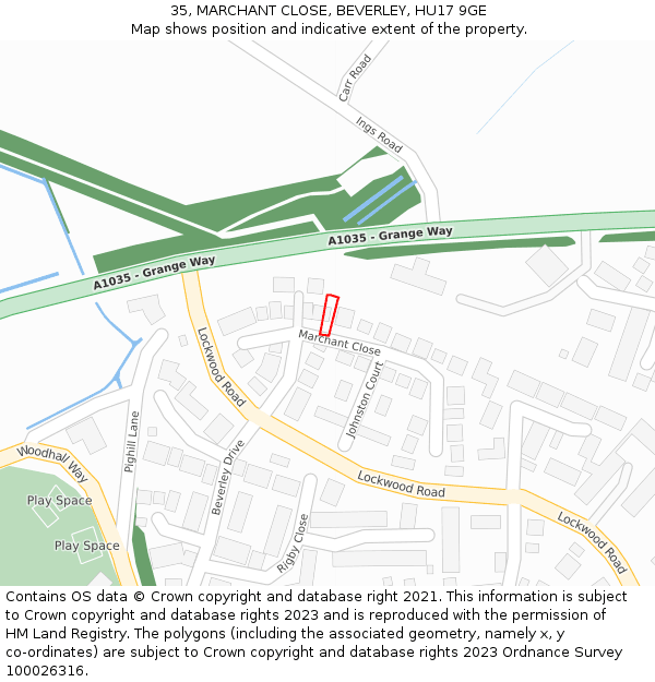 35, MARCHANT CLOSE, BEVERLEY, HU17 9GE: Location map and indicative extent of plot