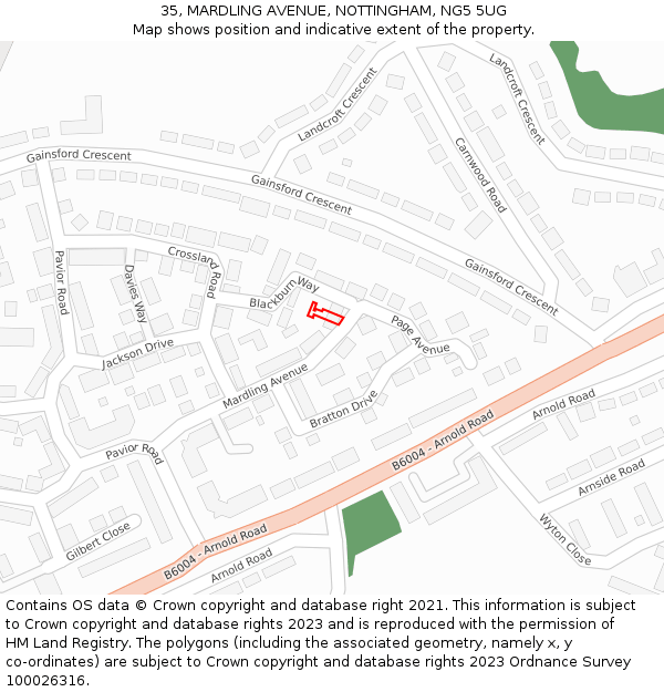 35, MARDLING AVENUE, NOTTINGHAM, NG5 5UG: Location map and indicative extent of plot