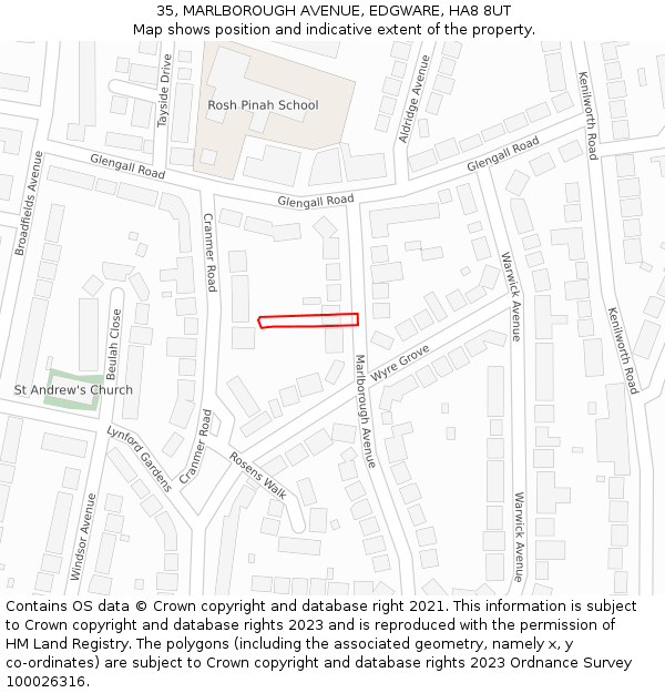 35, MARLBOROUGH AVENUE, EDGWARE, HA8 8UT: Location map and indicative extent of plot