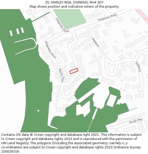 35, MARLEY RISE, DORKING, RH4 3DY: Location map and indicative extent of plot