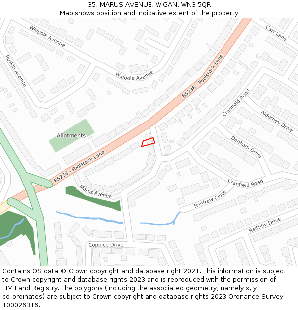 35, MARUS AVENUE, WIGAN, WN3 5QR: Location map and indicative extent of plot