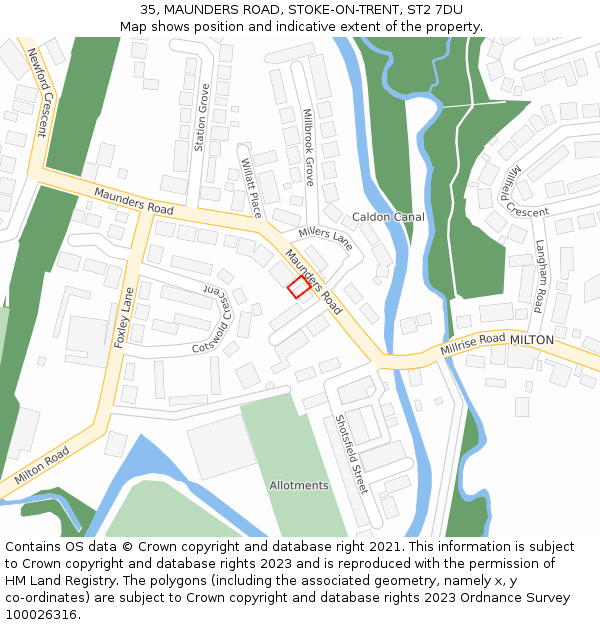 35, MAUNDERS ROAD, STOKE-ON-TRENT, ST2 7DU: Location map and indicative extent of plot