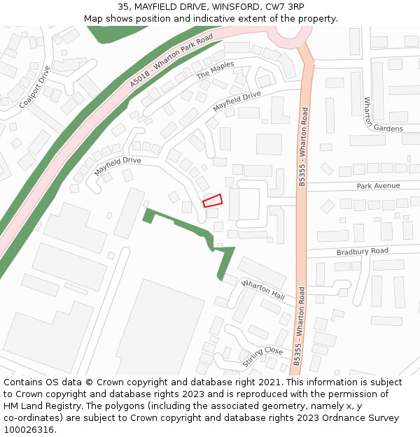 35, MAYFIELD DRIVE, WINSFORD, CW7 3RP: Location map and indicative extent of plot