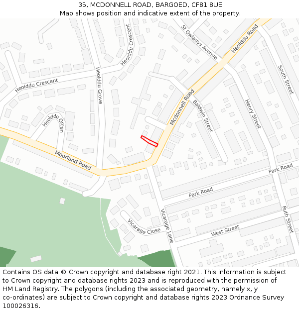35, MCDONNELL ROAD, BARGOED, CF81 8UE: Location map and indicative extent of plot