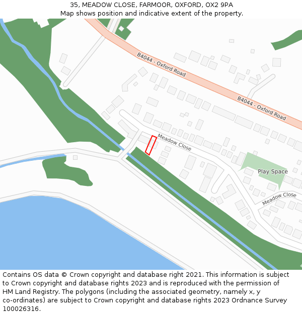 35, MEADOW CLOSE, FARMOOR, OXFORD, OX2 9PA: Location map and indicative extent of plot