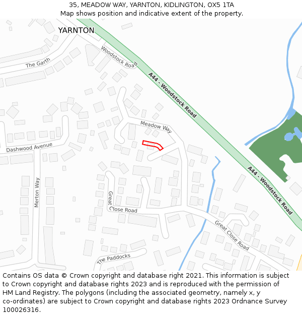 35, MEADOW WAY, YARNTON, KIDLINGTON, OX5 1TA: Location map and indicative extent of plot