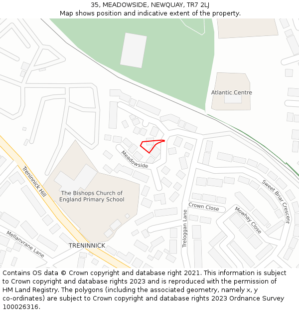 35, MEADOWSIDE, NEWQUAY, TR7 2LJ: Location map and indicative extent of plot