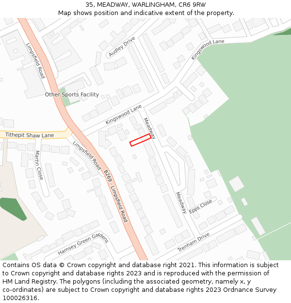 35, MEADWAY, WARLINGHAM, CR6 9RW: Location map and indicative extent of plot