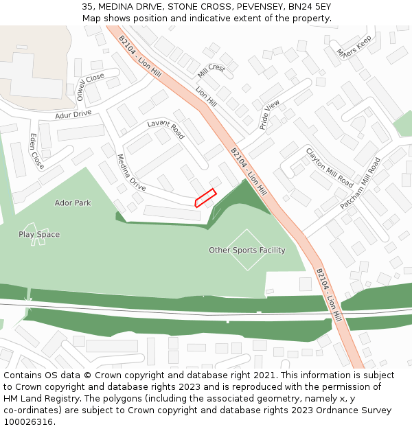 35, MEDINA DRIVE, STONE CROSS, PEVENSEY, BN24 5EY: Location map and indicative extent of plot