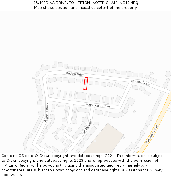 35, MEDINA DRIVE, TOLLERTON, NOTTINGHAM, NG12 4EQ: Location map and indicative extent of plot