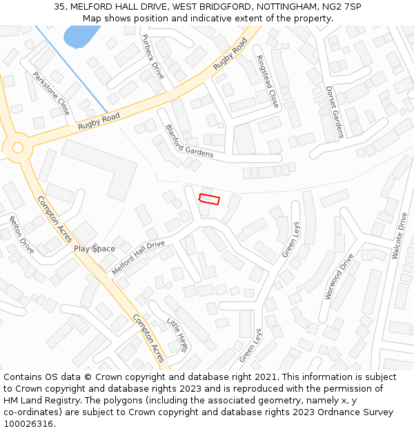 35, MELFORD HALL DRIVE, WEST BRIDGFORD, NOTTINGHAM, NG2 7SP: Location map and indicative extent of plot