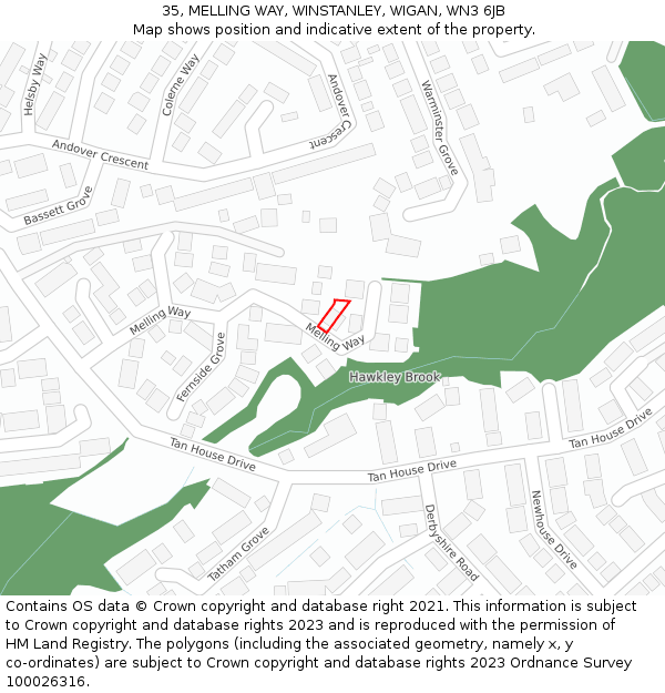 35, MELLING WAY, WINSTANLEY, WIGAN, WN3 6JB: Location map and indicative extent of plot