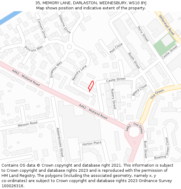 35, MEMORY LANE, DARLASTON, WEDNESBURY, WS10 8YJ: Location map and indicative extent of plot