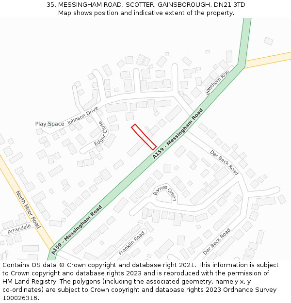 35, MESSINGHAM ROAD, SCOTTER, GAINSBOROUGH, DN21 3TD: Location map and indicative extent of plot