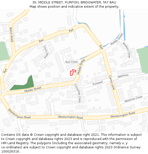 35, MIDDLE STREET, PURITON, BRIDGWATER, TA7 8AU: Location map and indicative extent of plot