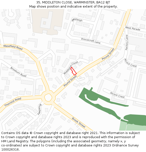 35, MIDDLETON CLOSE, WARMINSTER, BA12 8JT: Location map and indicative extent of plot