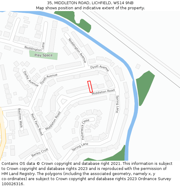 35, MIDDLETON ROAD, LICHFIELD, WS14 9NB: Location map and indicative extent of plot