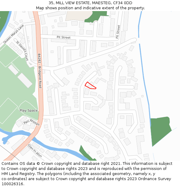 35, MILL VIEW ESTATE, MAESTEG, CF34 0DD: Location map and indicative extent of plot