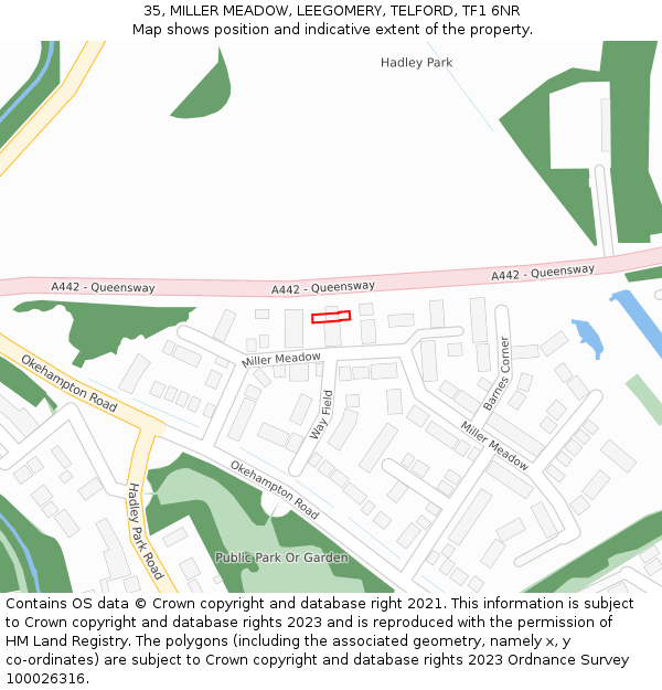 35, MILLER MEADOW, LEEGOMERY, TELFORD, TF1 6NR: Location map and indicative extent of plot