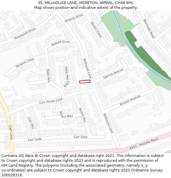 35, MILLHOUSE LANE, MORETON, WIRRAL, CH46 6HL: Location map and indicative extent of plot