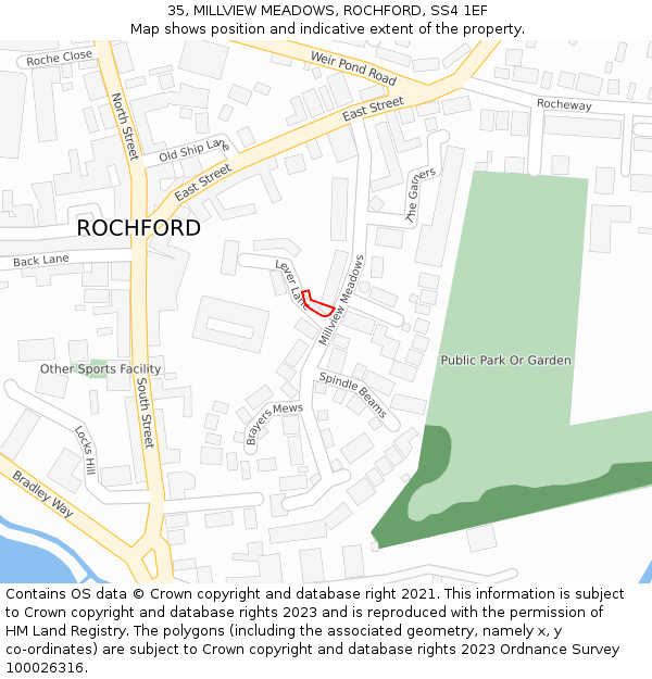 35, MILLVIEW MEADOWS, ROCHFORD, SS4 1EF: Location map and indicative extent of plot