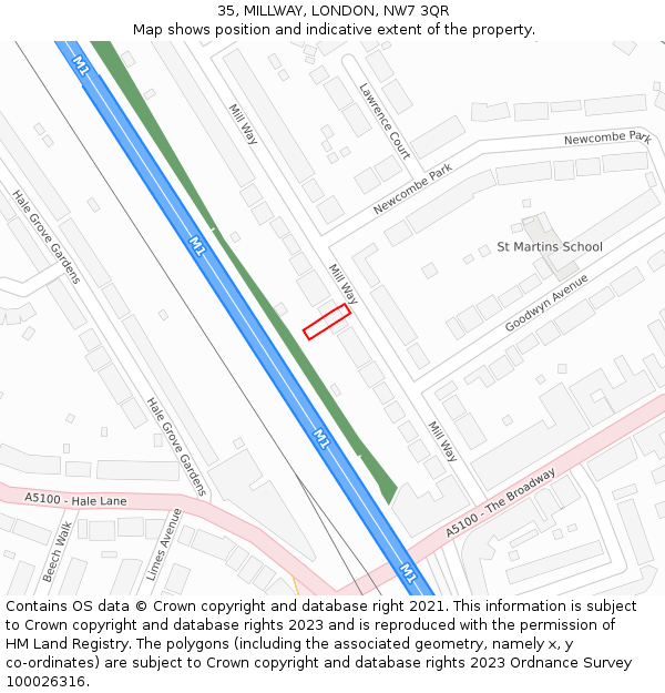 35, MILLWAY, LONDON, NW7 3QR: Location map and indicative extent of plot