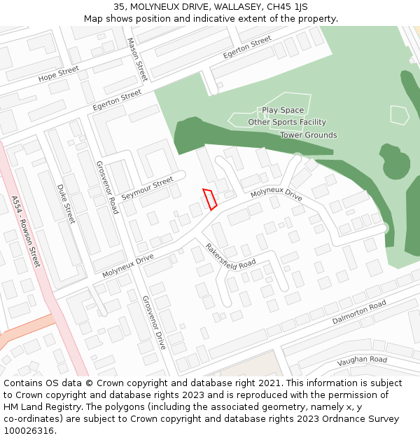 35, MOLYNEUX DRIVE, WALLASEY, CH45 1JS: Location map and indicative extent of plot