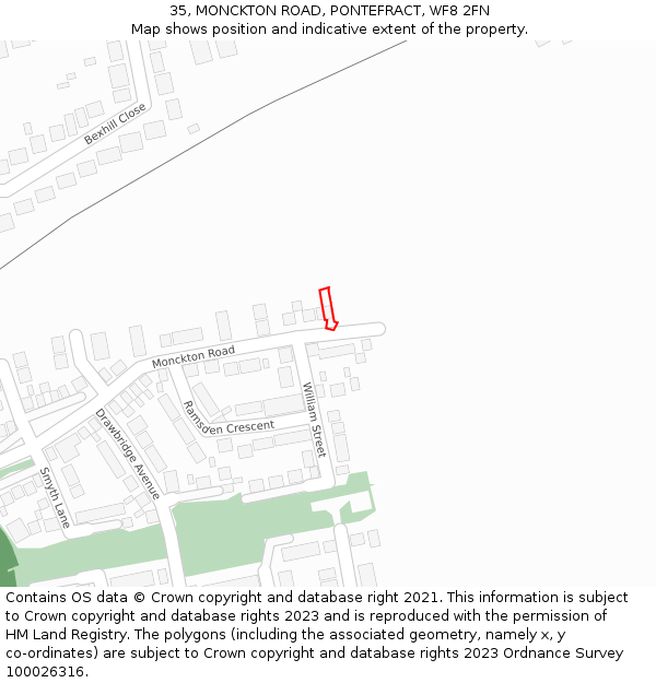 35, MONCKTON ROAD, PONTEFRACT, WF8 2FN: Location map and indicative extent of plot