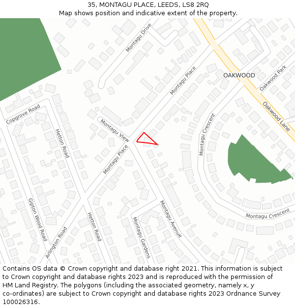 35, MONTAGU PLACE, LEEDS, LS8 2RQ: Location map and indicative extent of plot