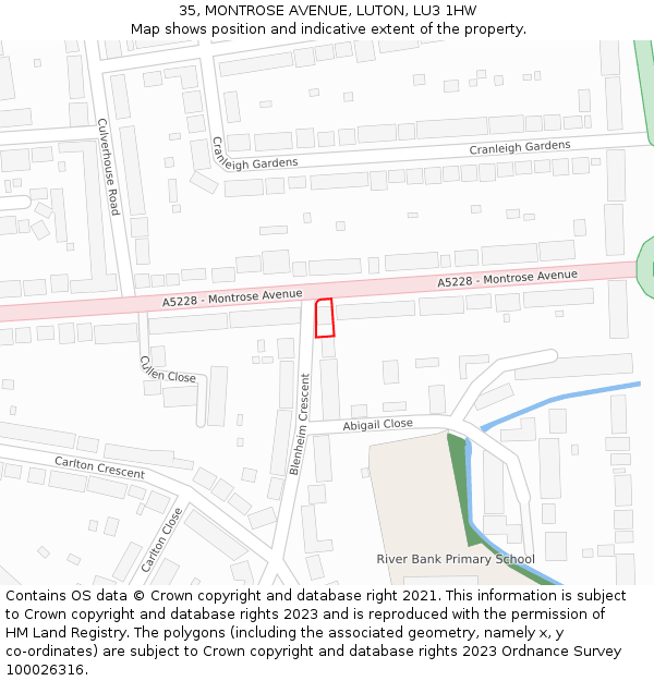 35, MONTROSE AVENUE, LUTON, LU3 1HW: Location map and indicative extent of plot