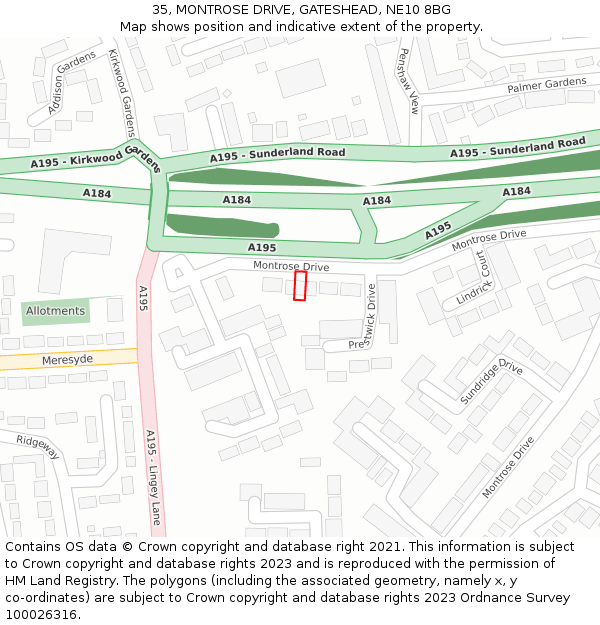 35, MONTROSE DRIVE, GATESHEAD, NE10 8BG: Location map and indicative extent of plot